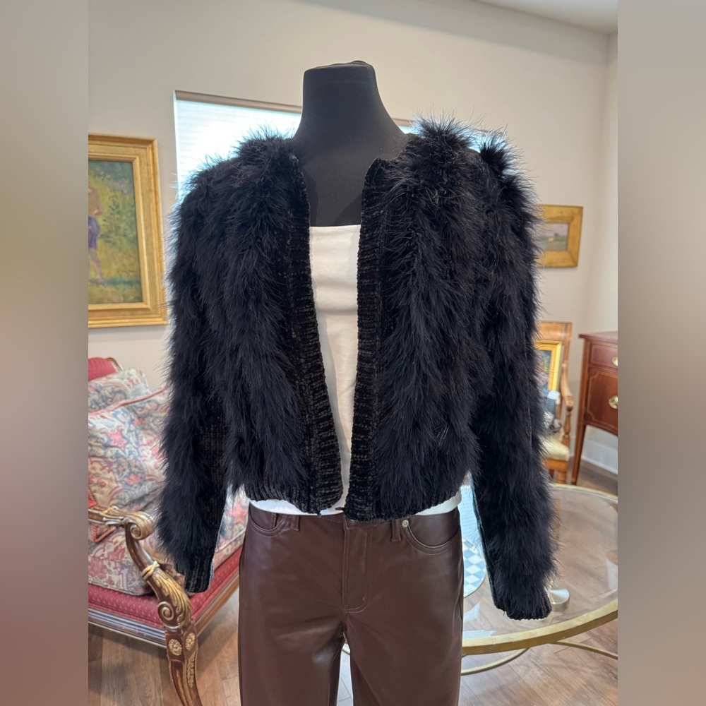 Topshop Feather open sweater jacket Size 8 Black